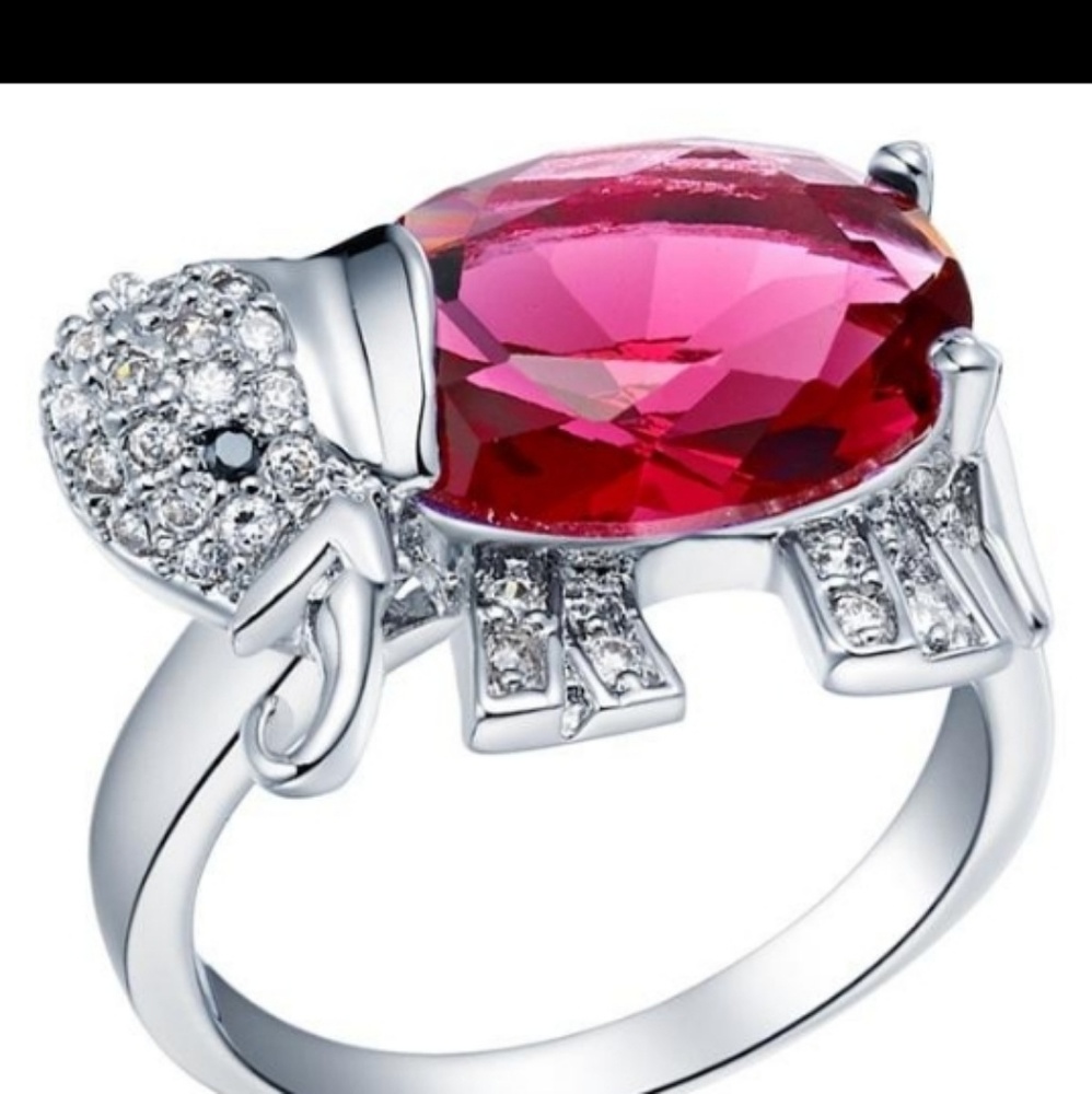 Silver and pink elephant ring ladies